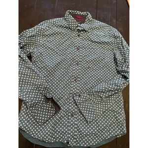 AJ Modern Fit Men's Teal Floral Print Long Sleeve Button Up Shirt Size Medium